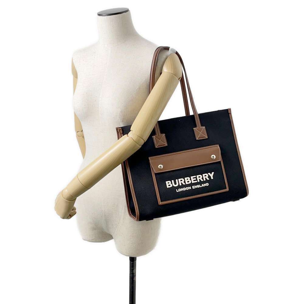 Burberry Freya Tote Canvas Bag Black - Picture 4 of 12